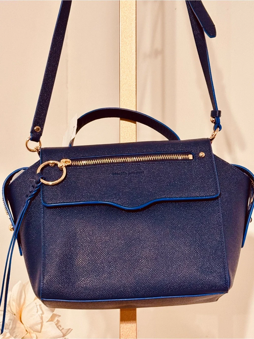 Navy Blue Leather Crossbody Satchel